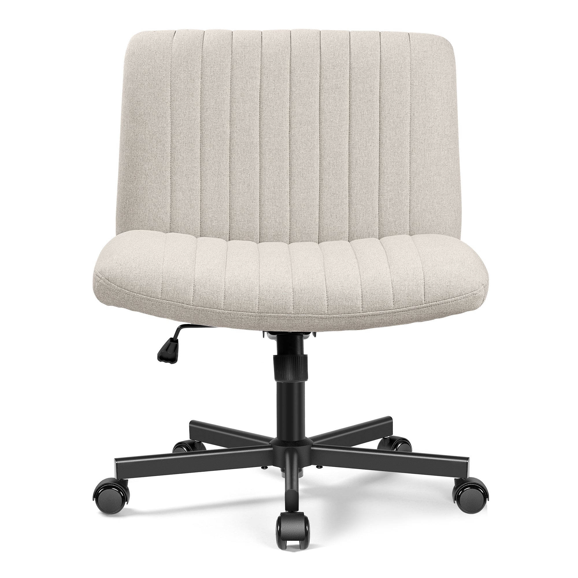 COOLHUT Office Chair Armless Criss Cross Legged Chair with Wheels, Linen Fabric Comfy Home Office Desk Chairs, Wide Seat Vanity Task Computer Chair