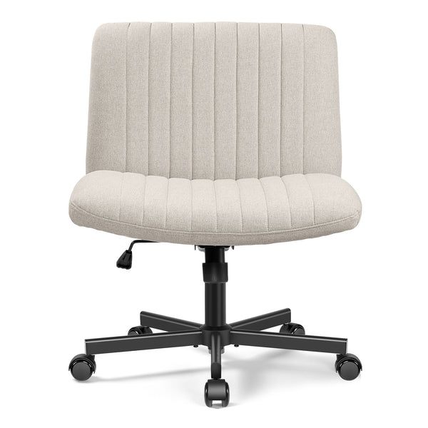 COOLHUT Office Chair Armless Criss Cross Legged Chair with Wheels, Linen Fabric Comfy Home Office Desk Chairs, Wide Seat Vanity Task Computer Chair
