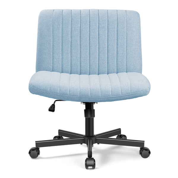 COOLHUT Office Chair Armless Criss Cross Legged Chair with Wheels, Linen Fabric Comfy Home Office Desk Chairs, Wide Seat Vanity Task Computer Chair