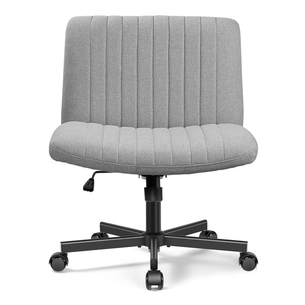 COOLHUT Office Chair Armless Criss Cross Legged Chair with Wheels, Linen Fabric Comfy Home Office Desk Chairs, Wide Seat Vanity Task Computer Chair