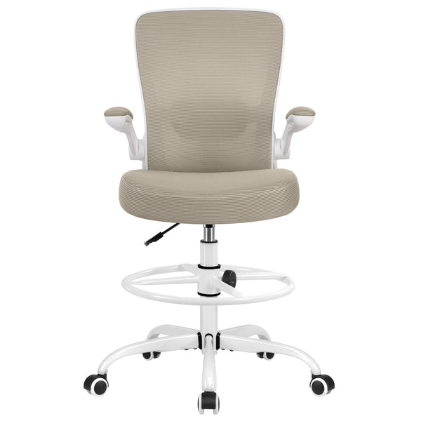 COOLHUT Drafting Chair Tall Office Chair with Flip-up Armrests Executive Ergonomic Computer Standing Desk Chair with Lumbar Support and Adjustable Footrest Ring