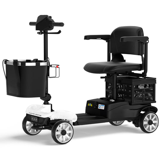 COOLHUT Upgrade 4 Wheels Mobility Scooter for Seniors with Removable Battery, 25+ Mile Range Foldable Electric Powered Mobility Wheelchair Device with Foldable Back Baskets, Fits in Car Trunk