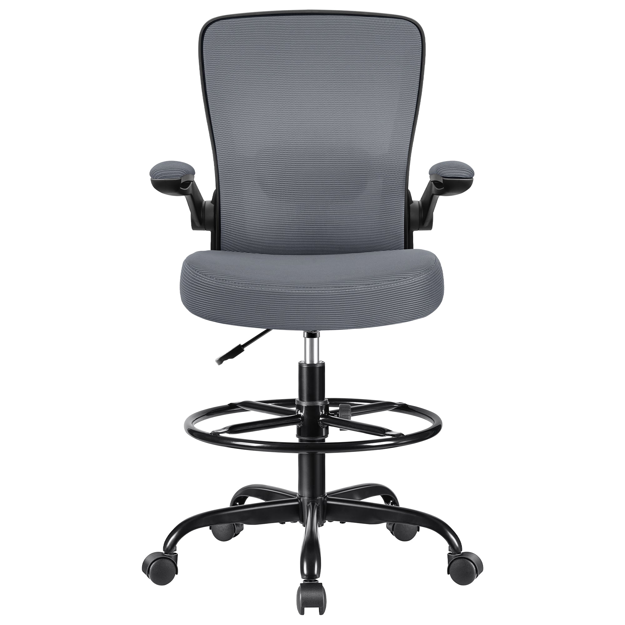 COOLHUT Drafting Chair Tall Office Chair with Flip-up Armrests Executive Ergonomic Computer Standing Desk Chair with Lumbar Support and Adjustable Footrest Ring