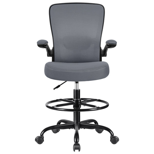 COOLHUT Drafting Chair Tall Office Chair with Flip-up Armrests Executive Ergonomic Computer Standing Desk Chair with Lumbar Support and Adjustable Footrest Ring