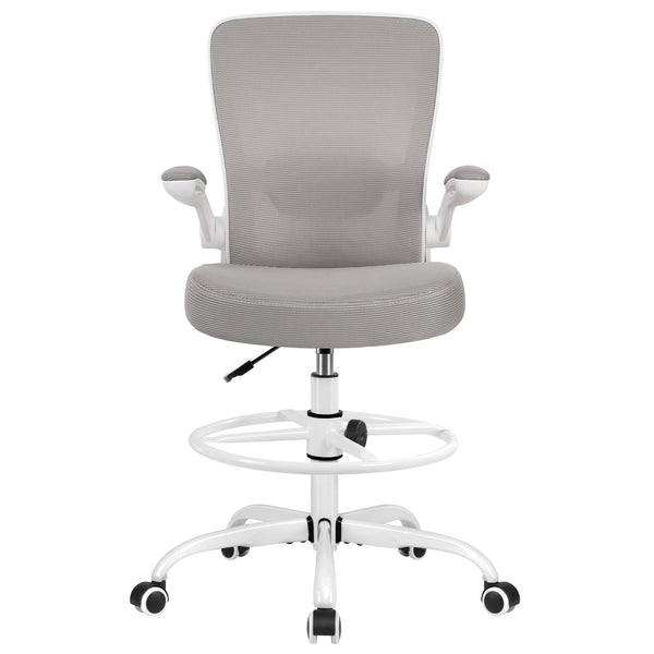 COOLHUT Drafting Chair Tall Office Chair with Flip-up Armrests Executive Ergonomic Computer Standing Desk Chair with Lumbar Support and Adjustable Footrest Ring