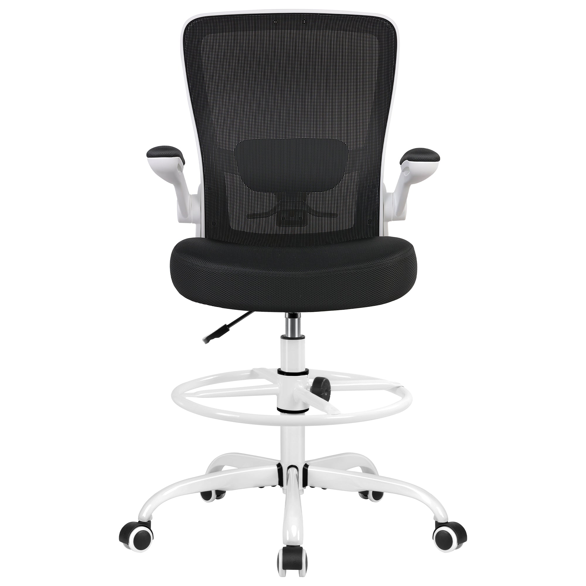 COOLHUT Drafting Chair Tall Office Chair with Flip-up Armrests Executive Ergonomic Computer Standing Desk Chair with Lumbar Support and Adjustable Footrest Ring