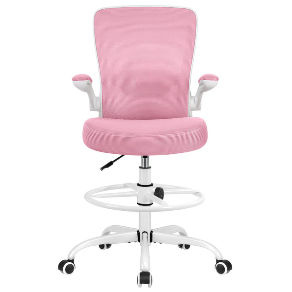 COOLHUT Drafting Chair Tall Office Chair with Flip-up Armrests Executive Ergonomic Computer Standing Desk Chair with Lumbar Support and Adjustable Footrest Ring
