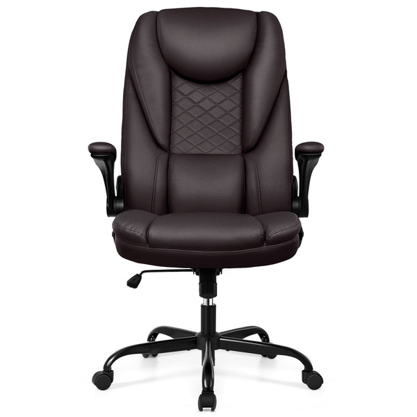COOLHUT Executive Office Chair Home Office Desk Chairs, Ergonomic Computer Faux Leather Desk Chair with Adjustable Flip-Up Arms, Lumbar Support Swivel Task Chair with Rocking Function