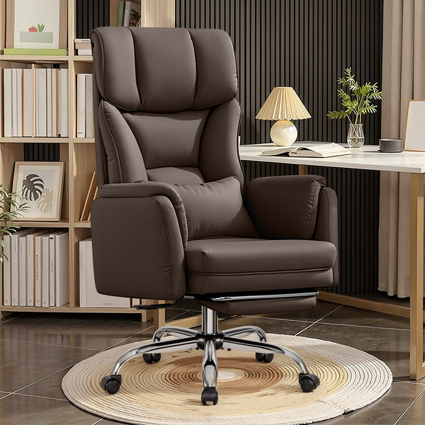 COOLHUT Big and Tall Office Chair, High Back Executive PU Leather Desk Chair with Footrest, Ergonomic Home Office Chair Computer Chair with Lumbar Support & Padded Armrest