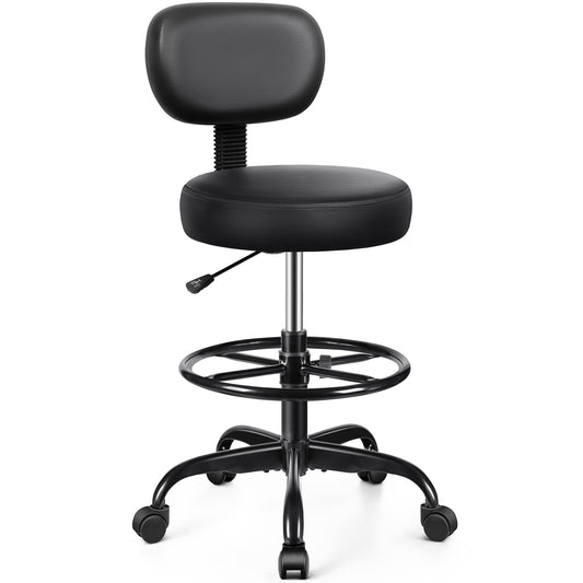 COOLHUT Drafting Chair with Backrest, Adjustable Foot Rest Rolling Stool with Wheels