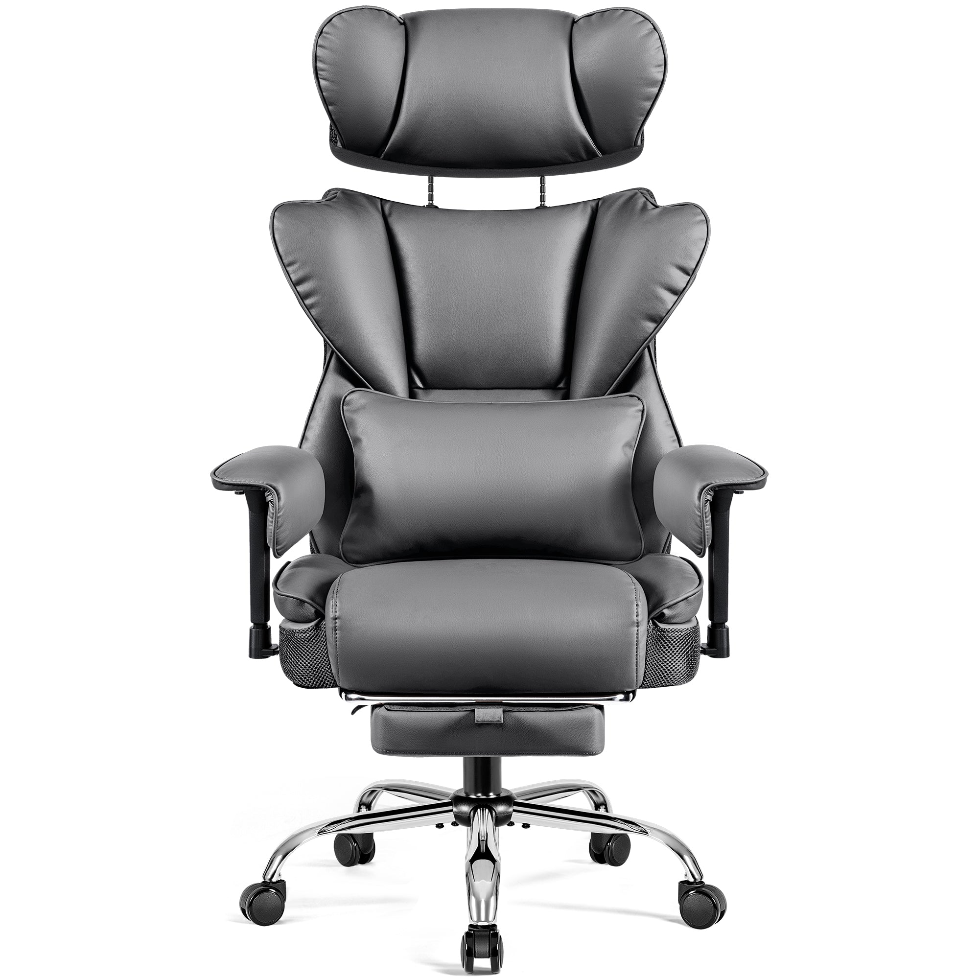 COOLHUT Big and Tall PU Leather Office Chair with Adjustable Headrest & Footrest, Executive Computer Desk Chair with 3D Adjustable Padded Armrest, Ergonomic Office Chair with Lumbar Support