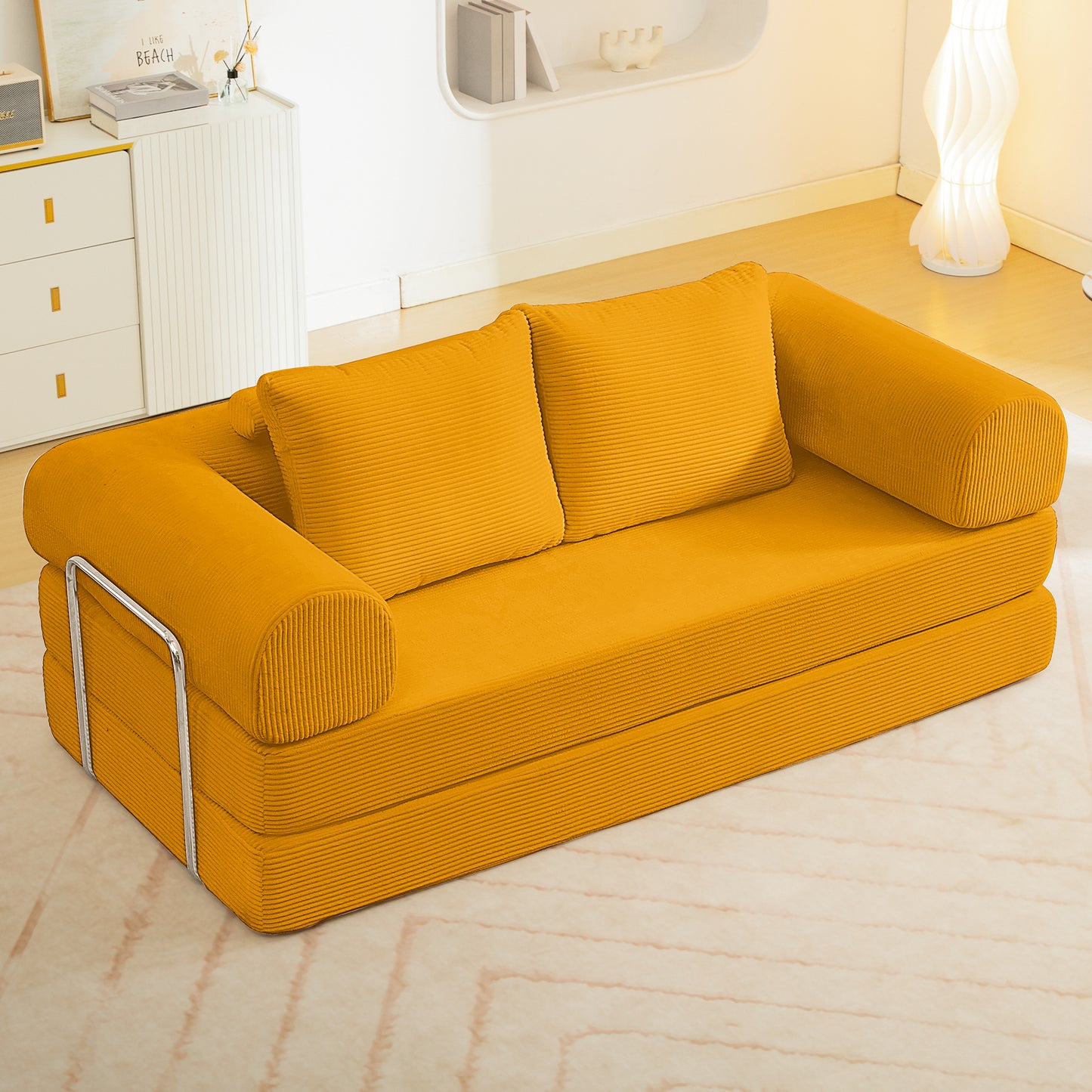 COOLHUT Combination Sofa, High Rebound Density Sponge Sofa Couch with Two Big Pillows, Six Forms Floor Sofa Couch Three Seats Sofa Bed for Living Room, Bedroom