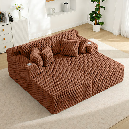 COOLHUT 74.8" Oversize Double Lounge Chaise Sofa Bed, Corduroy Sleeper Sofa Couch, Deep Seat Floor Sofa with Pillows, Fluffy Sofa for Living Room, Apartment and Bedroom, No Assembly Required