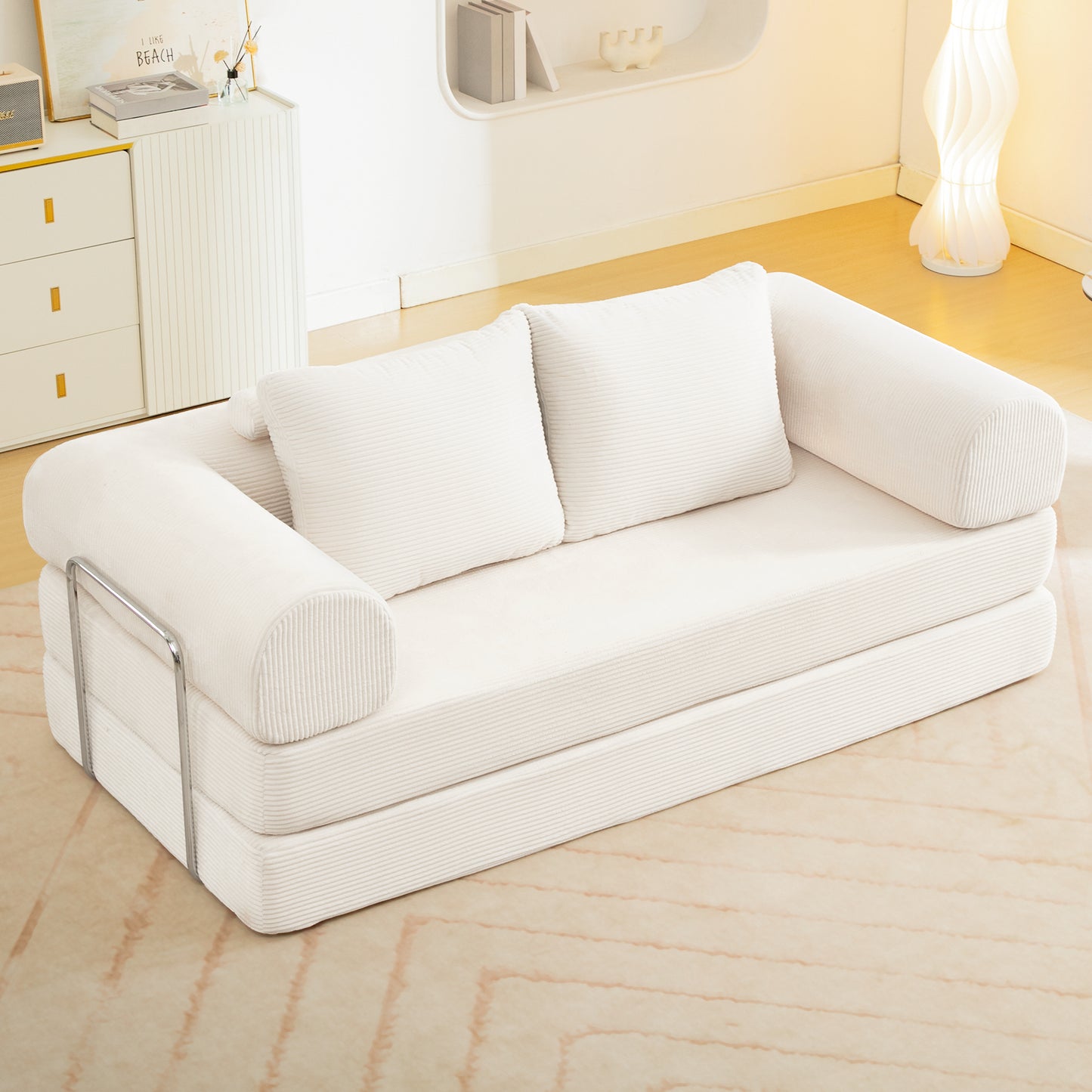 COOLHUT Combination Sofa, High Rebound Density Sponge Sofa Couch with Two Big Pillows, Six Forms Floor Sofa Couch Three Seats Sofa Bed for Living Room, Bedroom