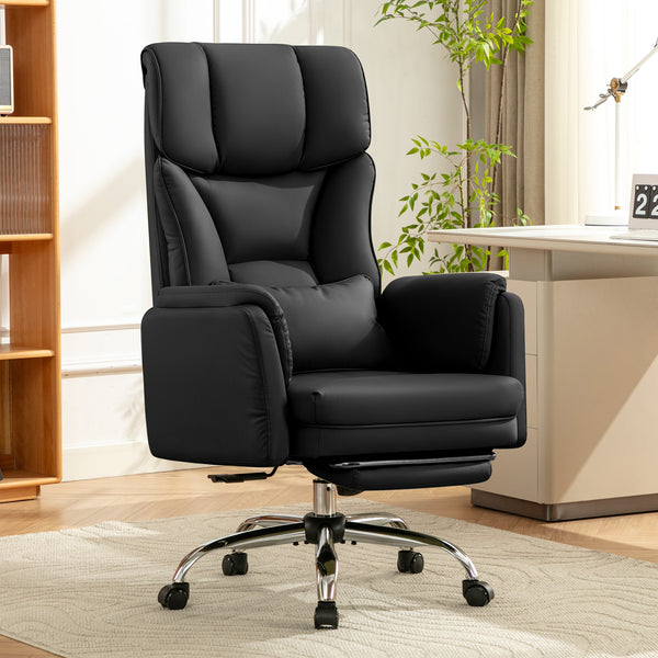 COOLHUT Big and Tall Office Chair, High Back Executive PU Leather Desk Chair with Footrest, Ergonomic Home Office Chair Computer Chair with Lumbar Support & Padded Armrest