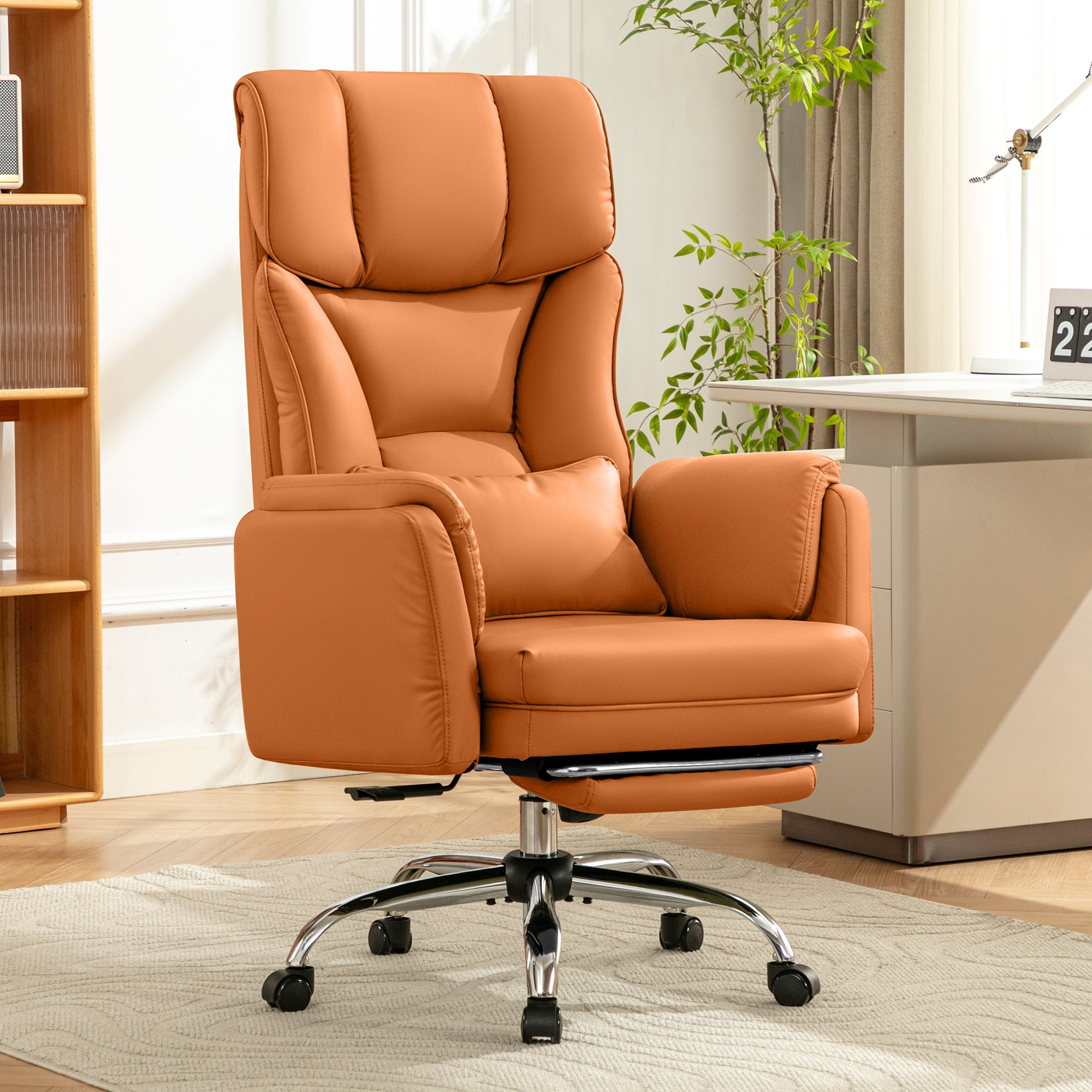 COOLHUT Big and Tall Office Chair, High Back Executive PU Leather Desk Chair with Footrest, Ergonomic Home Office Chair Computer Chair with Lumbar Support & Padded Armrest
