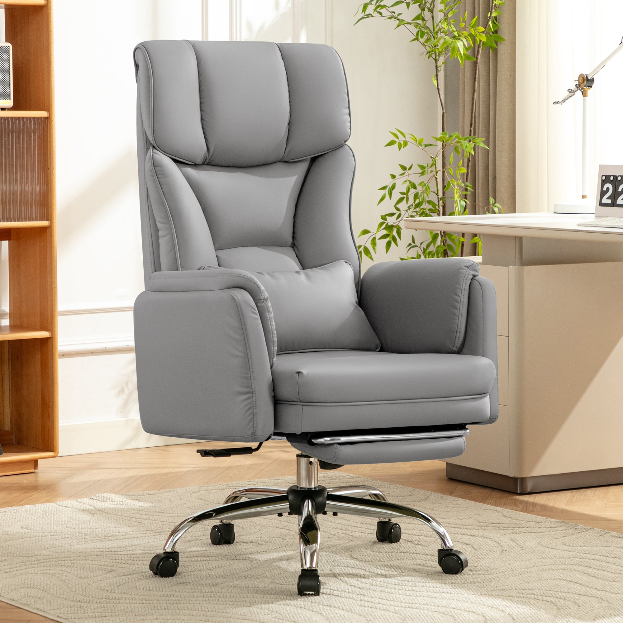 COOLHUT Big and Tall Office Chair, High Back Executive PU Leather Desk Chair with Footrest, Ergonomic Home Office Chair Computer Chair with Lumbar Support & Padded Armrest