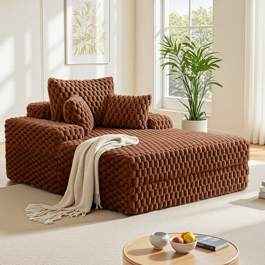 COOLHUT 46.7" W Oversized Floor Chaise Lounge Chair Sofa with Cup Holders, Cloud Plush Floor Sofa Bed Upholstered Deep Seat Sleeper Reading Chair Couch for Living Room, No Assembly