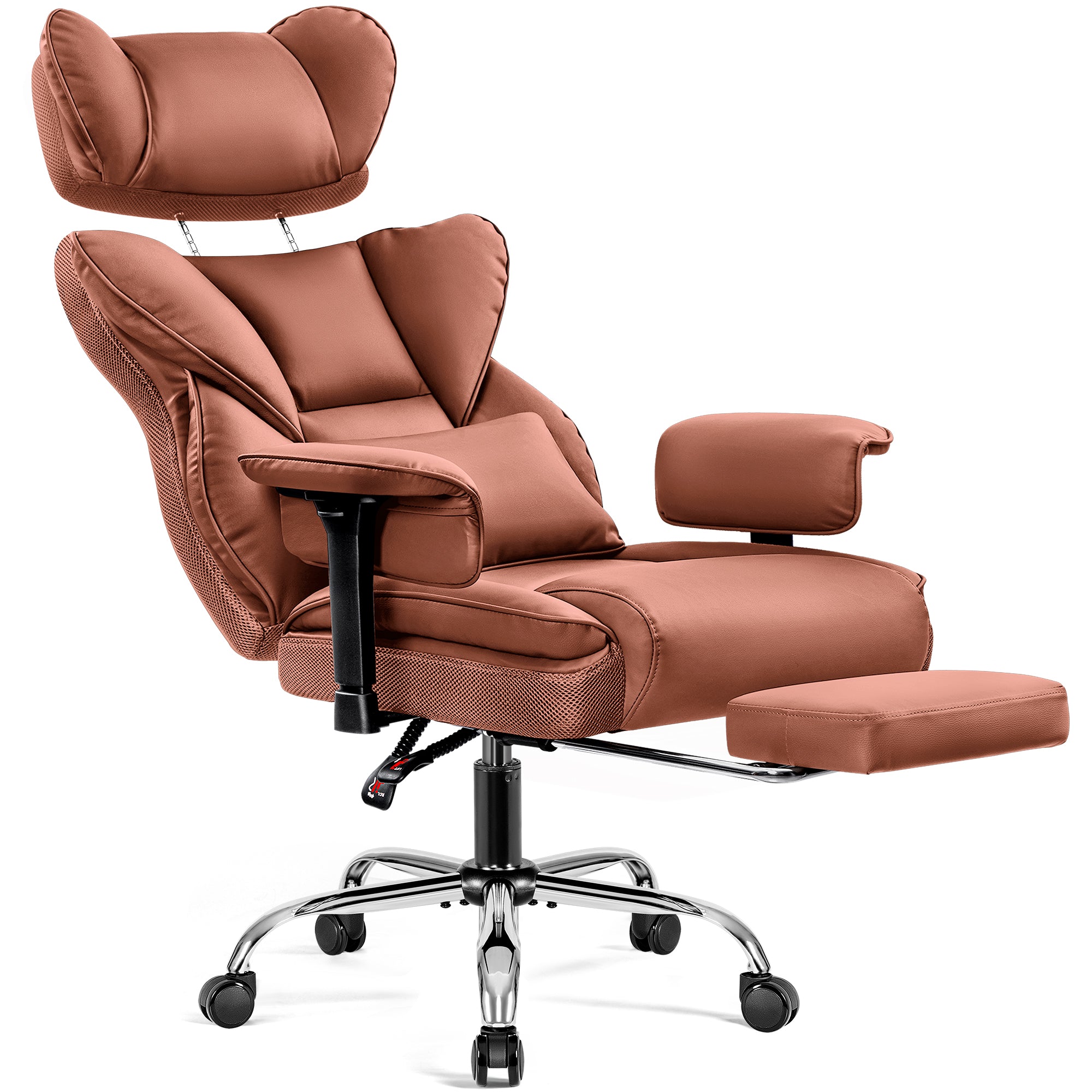 COOLHUT Big and Tall PU Leather Office Chair with Adjustable Headrest & Footrest, Executive Computer Desk Chair with 3D Adjustable Padded Armrest, Ergonomic Office Chair with Lumbar Support