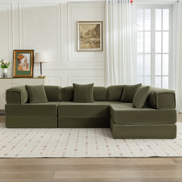 COOLHUT 106.3" W Combination Sofa, High Rebound Density Sponge Sofa Couch, Modular Sectional Sofa L-Shape Corduroy Couch with Chaise, Big Comfy Sleeper Floor Sofa for Living Room