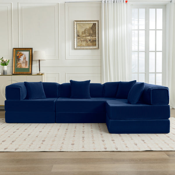 COOLHUT 106.3" W Combination Sofa, High Rebound Density Sponge Sofa Couch, Modular Sectional Sofa L-Shape Corduroy Couch with Chaise, Big Comfy Sleeper Floor Sofa for Living Room