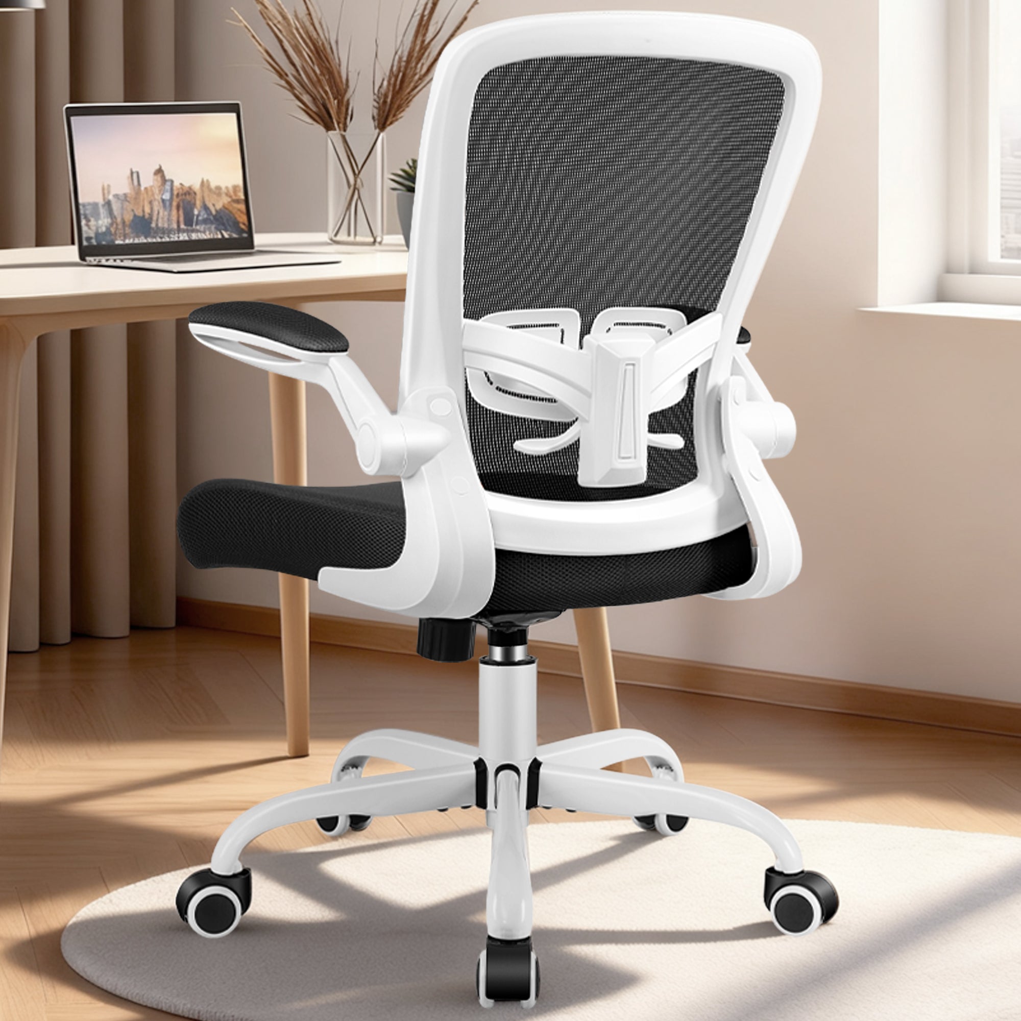 COOLHUT Ergonomic Office Chair, 350LBS Task Chair, Comfort Desk Chair with Adjustable Lumbar Support and Flip up Arms