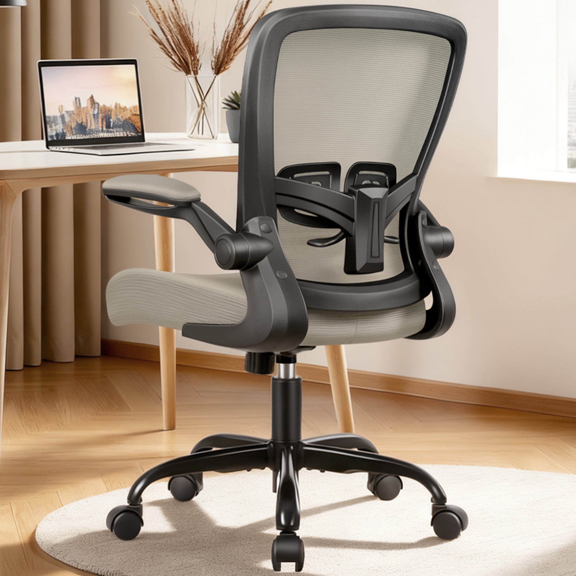 COOLHUT Ergonomic Office Chair, 350LBS Task Chair, Comfort Desk Chair with Adjustable Lumbar Support and Flip up Arms