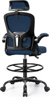 Drafting Chair, Tall Office Chair for Standing Desk, Ergonomic High Back with Headrest, Lumbar Support, Foot Ring and Flip-up Armrests, Black
