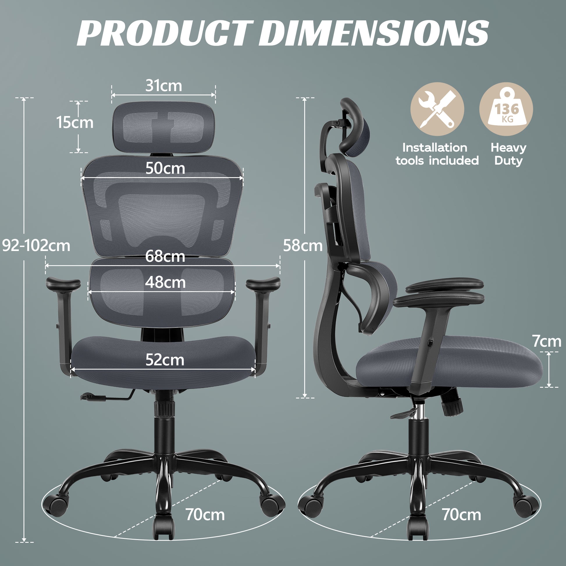 COOLHUT 3D Armrest Ergonomic Office Chair 968-J