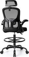 Drafting Chair, Tall Office Chair for Standing Desk, Ergonomic High Back with Headrest, Lumbar Support, Foot Ring and Flip-up Armrests, Black