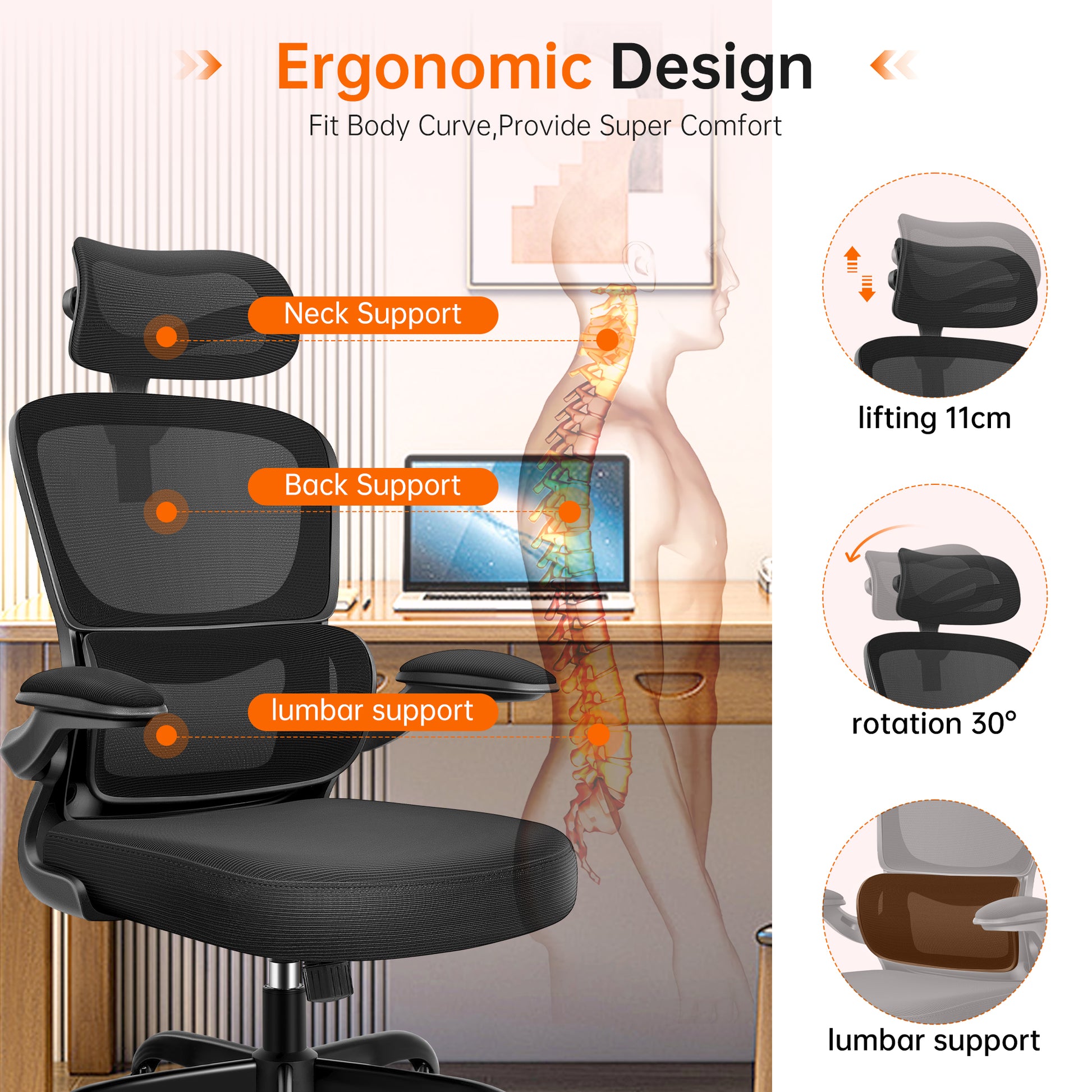 COOLHUT Independent Support Ergonomic Office Chair 2202
