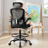 Drafting Chair, Tall Office Chair for Standing Desk, Ergonomic High Back with Headrest, Lumbar Support, Foot Ring and Flip-up Armrests, Black