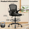 Drafting Chair Tall Office Chair for Standing Desk - Ergonomic Computer Work Stool with Flip-up Arms, Foot Ring & Adjustable Lumbar Support. Ideal for Studio, Artist, Engineer, & Study (Black)