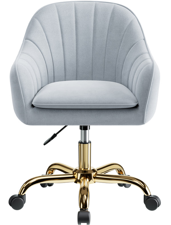 COOLHUT Office Desk Chair with Padded, Velvet Vanity Chair with Back and Wheels, Comfy Home Office Chiar with Gold Legs, Height Adjustable, Rolling Chair for Vanity Room, Makeup Room, Bedroom