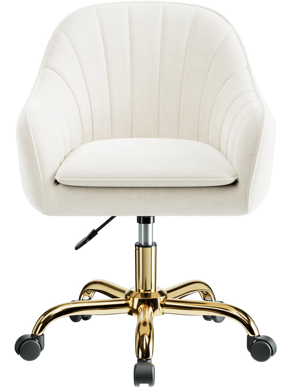 COOLHUT Office Desk Chair with Padded, Velvet Vanity Chair with Back and Wheels, Comfy Home Office Chiar with Gold Legs, Height Adjustable, Rolling Chair for Vanity Room, Makeup Room, Bedroom