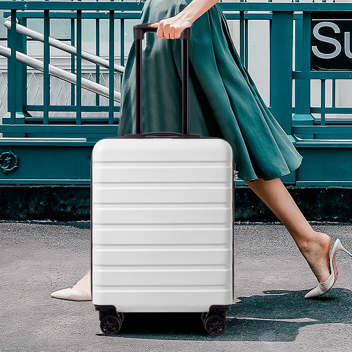 AZMFUN Carry On Luggage, 20In Hardside PC+ABS Lightweight USB Suitcase with Wheels TSA Lock