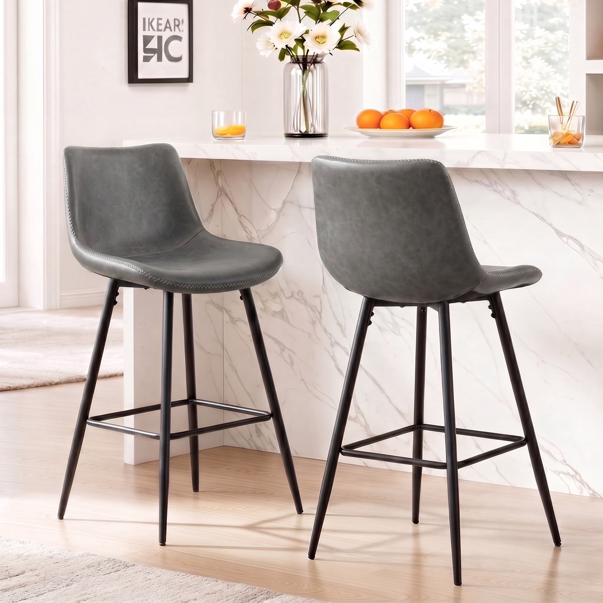 COOLHUT 24 Inch Dining Chairs Set of 2, Modern Kitchen & Dining Room Chairs, Upholstered Faux Leather Dining Chair, Armless Dinner Side Chairs with Sturdy Metal Legs