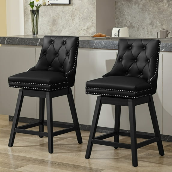 COOLHUT 26" Swivel Counter Height Bar Stools with Backs, Upholstered Bar Stools, Faux Leather Bar Chairs with Footrest for Kitchen Island