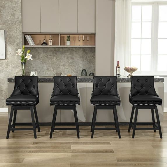 COOLHUT 26" Swivel Counter Height Bar Stools with Backs, Upholstered Bar Stools, Faux Leather Bar Chairs with Footrest for Kitchen Island