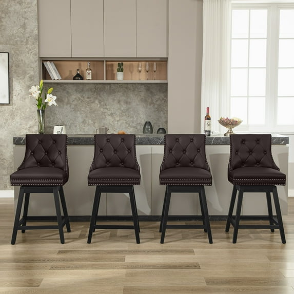 COOLHUT 26" Swivel Counter Height Bar Stools with Backs, Upholstered Bar Stools, Faux Leather Bar Chairs with Footrest for Kitchen Island