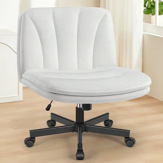 COOLHUT 26" W Criss Cross Chair with Wheels, Cross Legged Office Chair, Armless Adjustable Vanity Desk Chair, Wide Seat and 2-Layer Cushions, Velvet Fabric
