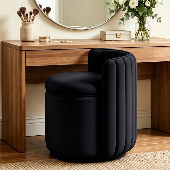 COOLHUT Vanity Chair, Upholstered Vanity Stool with Storage, Velvet Swivel Accent Chair, No Assembly Small Accent Stool, Makeup Chair for Bedroom, Living Room and Dressing Area