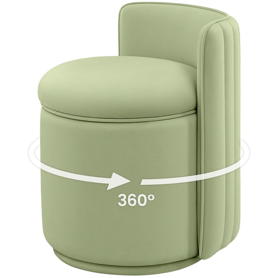COOLHUT Velvet Swivel Vanity Chair with Storage, Upholstered Vanity Stool with Back, No Assembly Small Accent Stool, Accent Makeup Chair for Bedroom, Living Room and Dressing Area