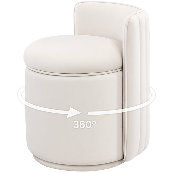 COOLHUT Velvet Swivel Vanity Chair with Storage, Upholstered Vanity Stool with Back, No Assembly Small Accent Stool, Accent Makeup Chair for Bedroom, Living Room and Dressing Area