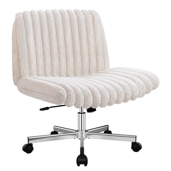 COOLHUT Office Chair Armless Criss Cross Legged Chair with Wheels, Teddy Fabric Comfy Home Office Desk Chairs, Wide Seat Vanity Task Computer Chair
