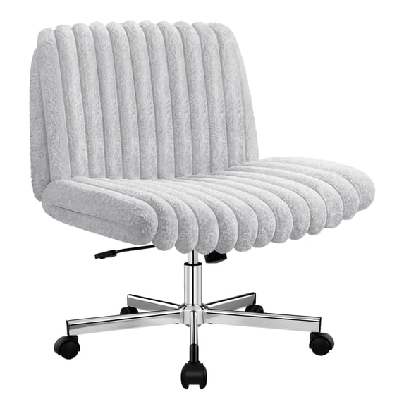 COOLHUT Office Chair Armless Criss Cross Legged Chair with Wheels, Teddy Fabric Comfy Home Office Desk Chairs, Wide Seat Vanity Task Computer Chair