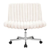 COOLHUT Office Chair Armless Criss Cross Legged Chair with Wheels, Teddy Fabric Comfy Home Office Desk Chairs, Wide Seat Vanity Task Computer Chair