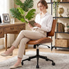 COOLHUT Home Office Chair, Armless Adjustable Height Small Office Desk Chair, PU Leather Swivel Computer Chair, Modern Walnut Bentwood Chair for Office, Reading Meeting Room, Makeup Vanity