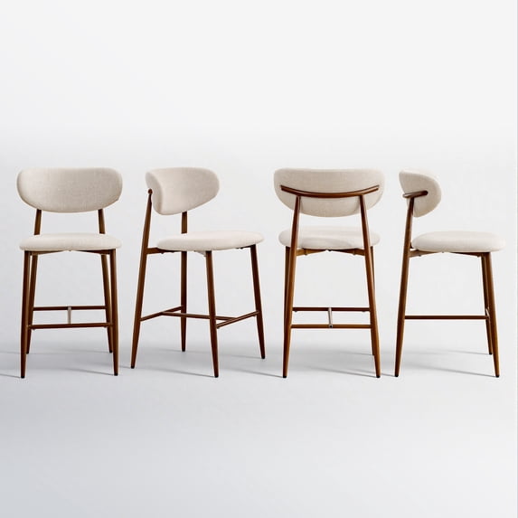 COOLHUT Bar Stool Set of 2, 26" Counter Height Bar Stools with Curved Back, Premium Linen Upholstery Bar Stools with Brass-Toned Metal Footrest for Dining Room, Kitchen Island