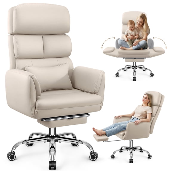 COOLHUT Big and Tall Office Chair 500LBS, Wide Seat Executive Office Desk Chair with Adjuatable Armrests and Headrest, PU Leather Hight Back Computer Chair with Footrest and Lumbar Suppor